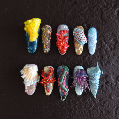 Deep Sea Dreams" Hand Embossed Nails 2504102