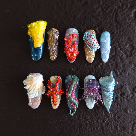 Deep Sea Dreams" Hand Embossed Nails 2504102