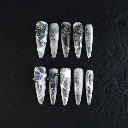 Midnight Ritual Hand Embossed Nails 2504101