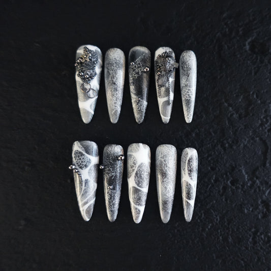 Midnight Ritual Hand Embossed Nails 2504101