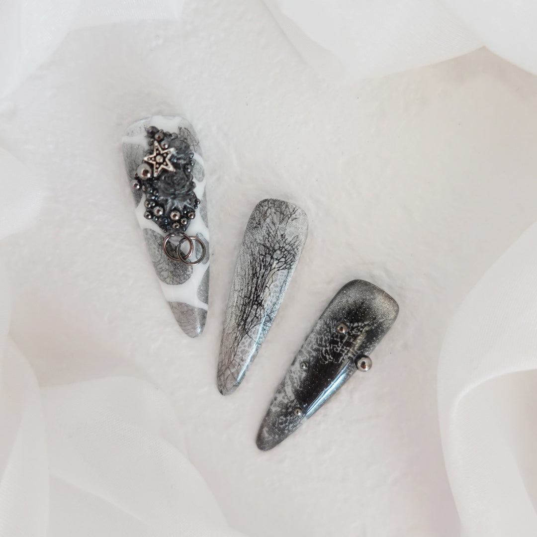 Midnight Ritual Hand Embossed Nails 2504101