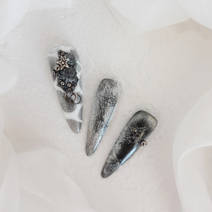 Midnight Ritual Hand Embossed Nails 2504101