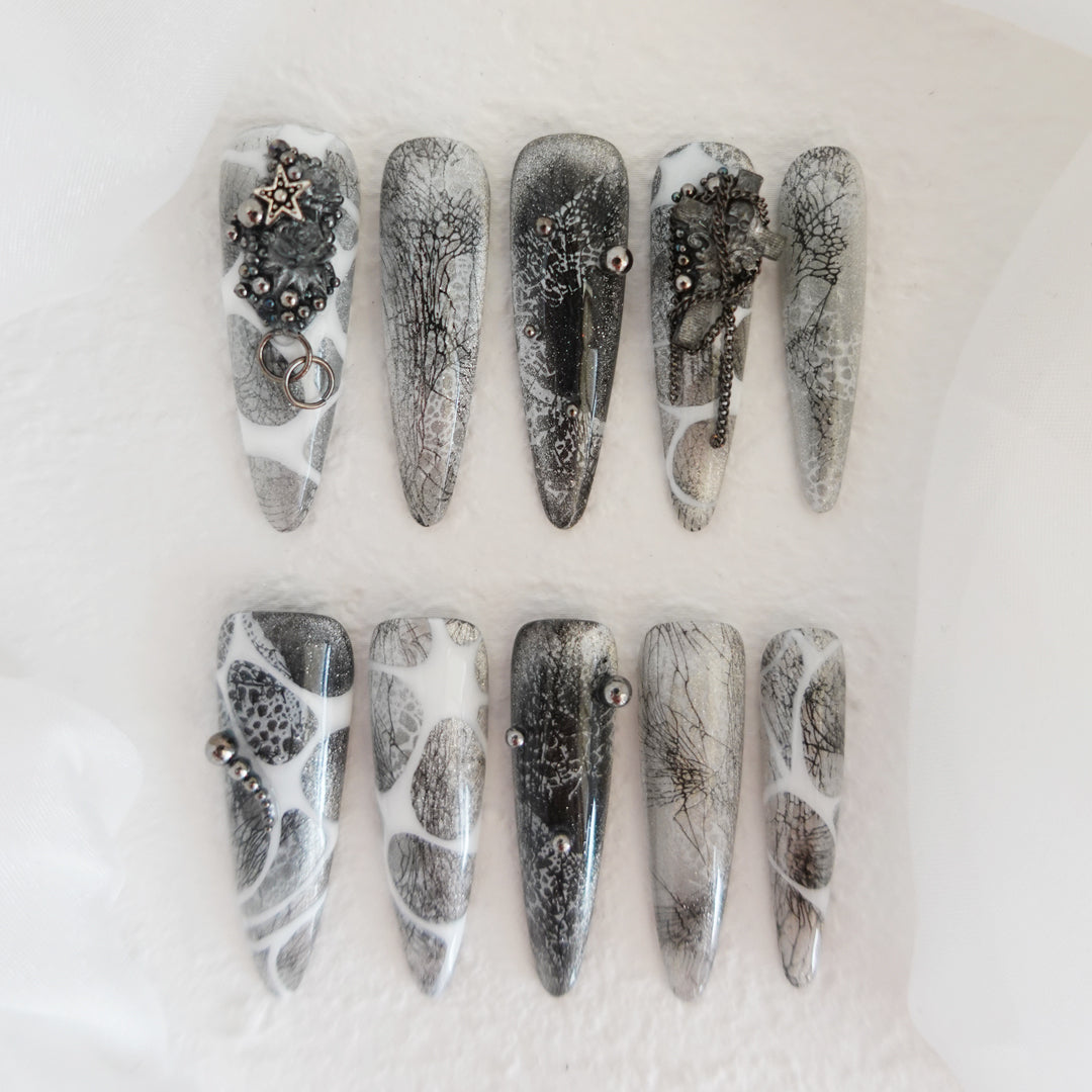 Midnight Ritual Hand Embossed Nails 2504101