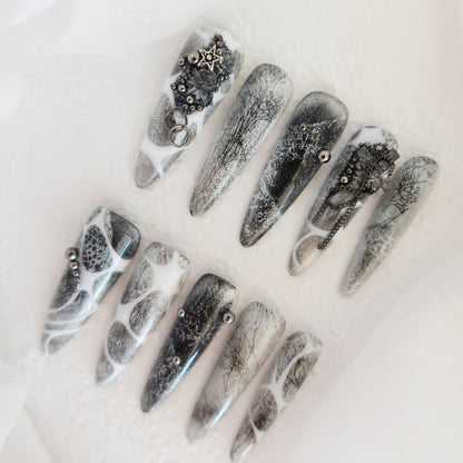 Midnight Ritual Hand Embossed Nails 2504101