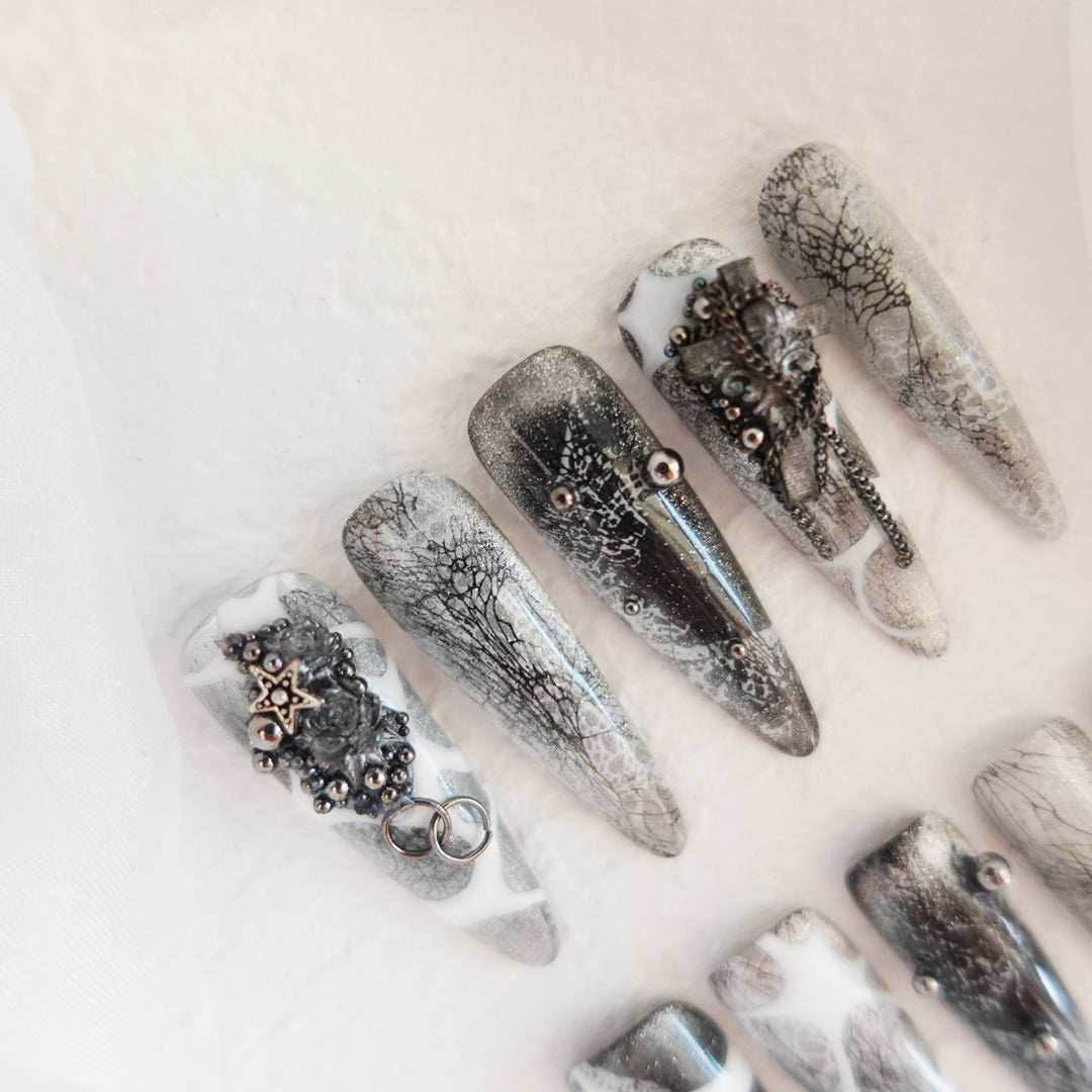 Midnight Ritual Hand Embossed Nails 2504101