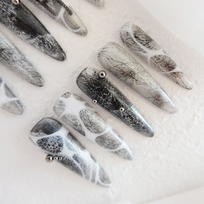 Midnight Ritual Hand Embossed Nails 2504101