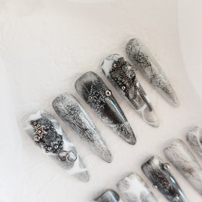 Midnight Ritual Hand Embossed Nails 2504101