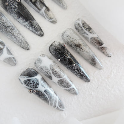 Midnight Ritual Hand Embossed Nails 2504101