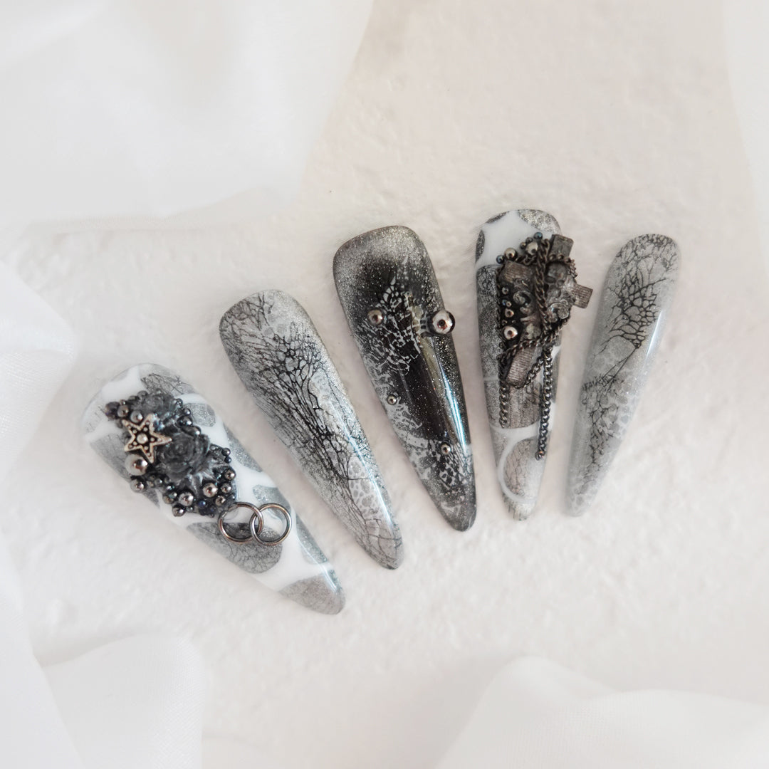 Midnight Ritual Hand Embossed Nails 2504101