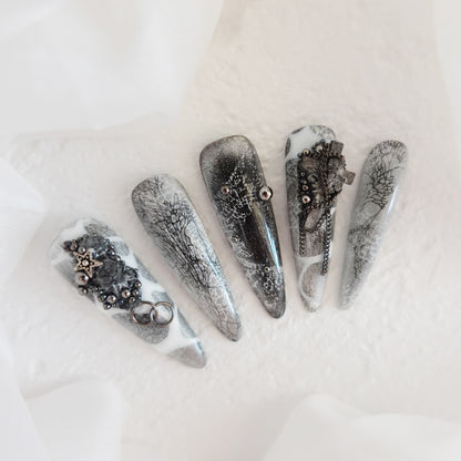 Midnight Ritual Hand Embossed Nails 2504101