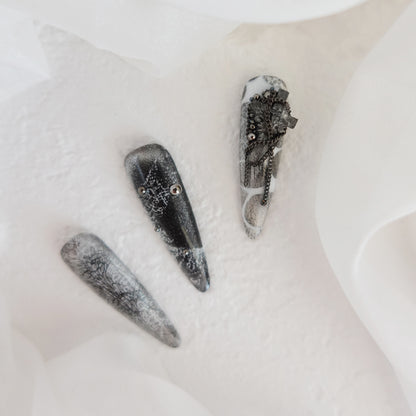 Midnight Ritual Hand Embossed Nails 2504101