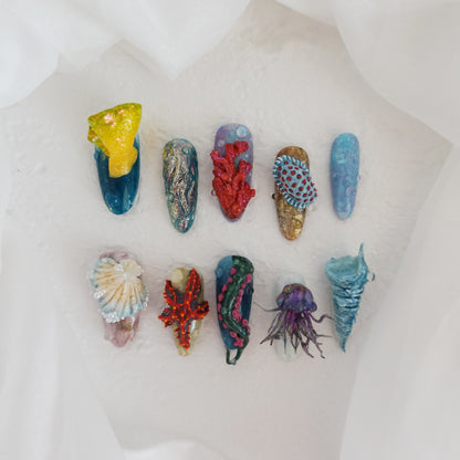 Deep Sea Dreams" Hand Embossed Nails 2504102