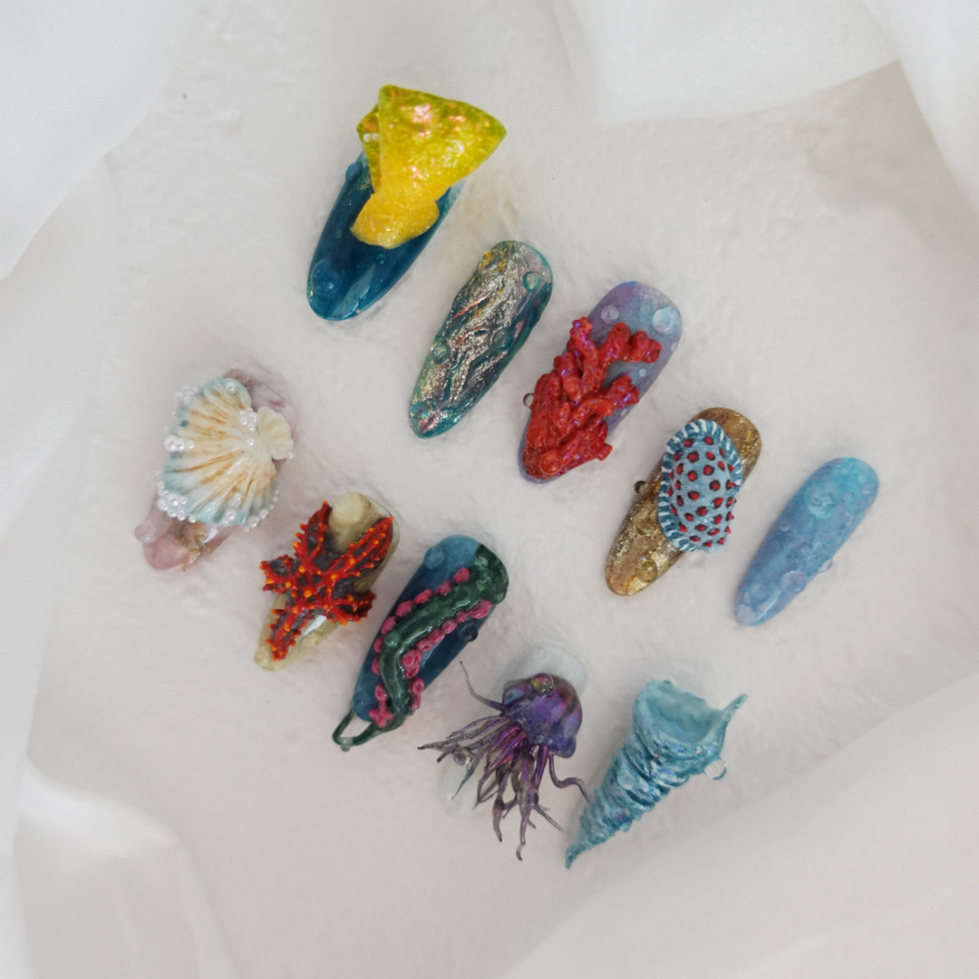 Deep Sea Dreams" Hand Embossed Nails 2504102
