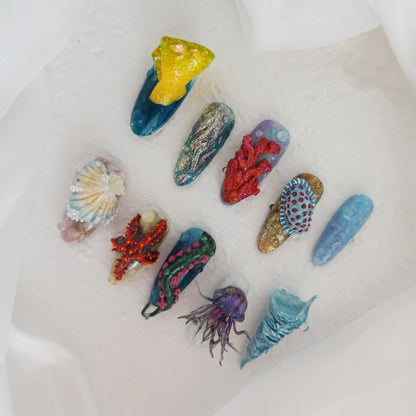 Deep Sea Dreams" Hand Embossed Nails 2504102